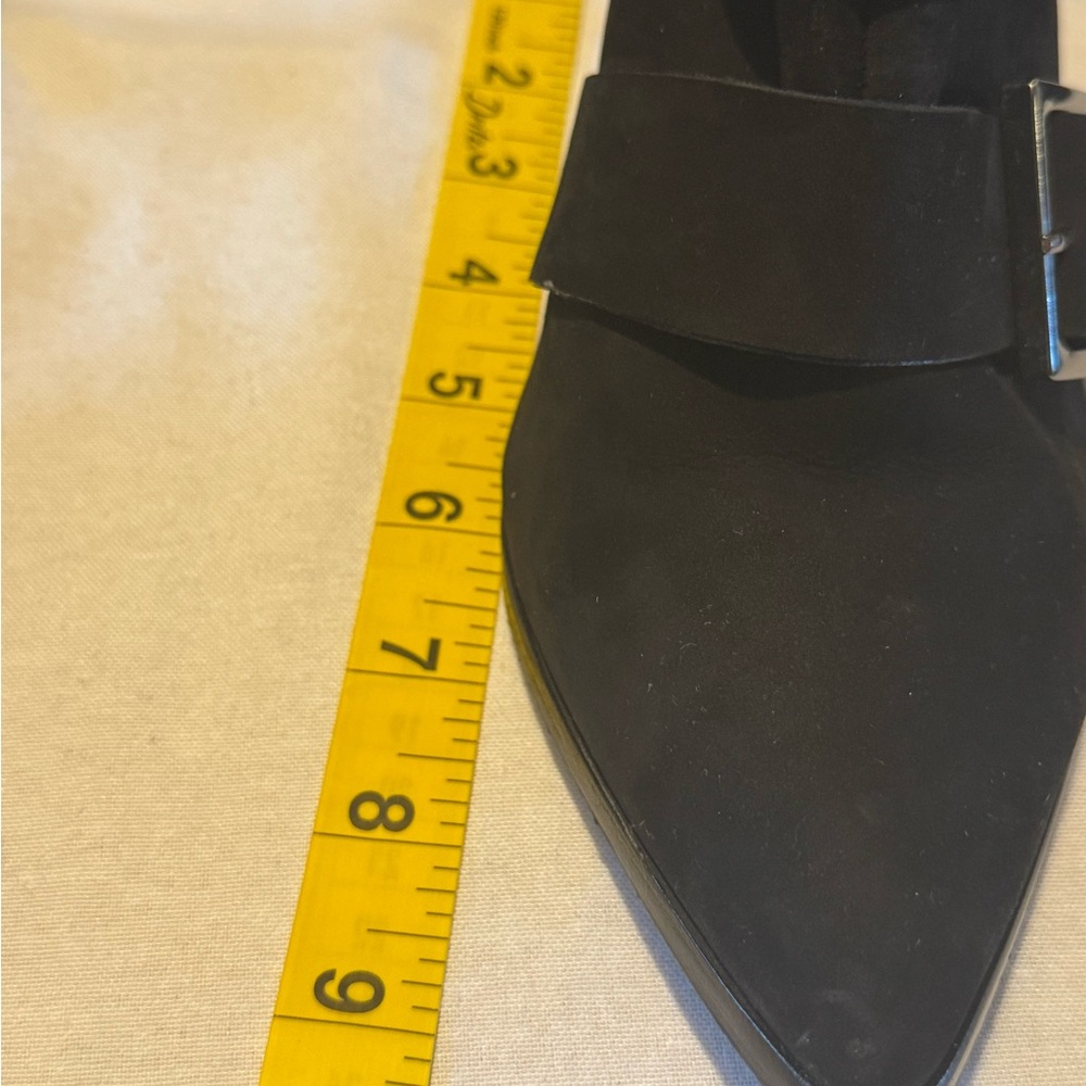 SCHUTZ w 8.5 Black Suede Ankle Boots with Buckles, Block Heel, Pointed Toe - Picture 13 of 13